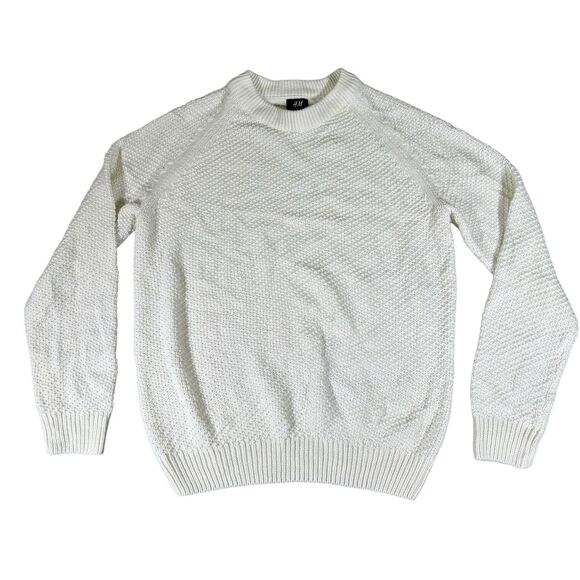 H&M Women’s Pullover Sweater Knitted Ivory Size Small White Chunky Cottage S - Picture 1 of 5